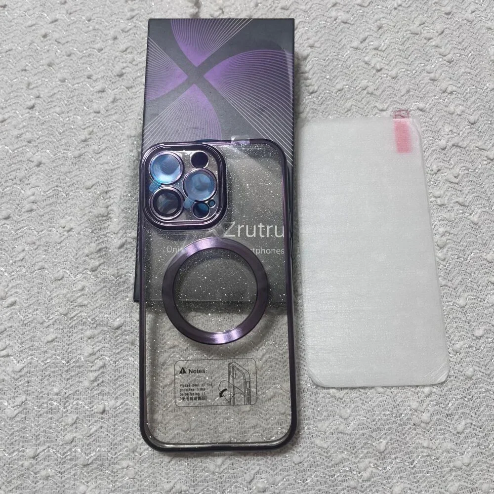 Zrutru Phone Case‎ for iPhone 15 Pro Max Sparkle Clear Purple W Screen Protector